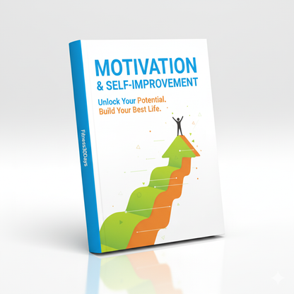 A book titled MOTIVATION SELFIMPROVEMENT IN 20 DAYS features a cover with a person celebrating atop a green arrow-shaped path, symbolizing personal growth and motivation on the journey to productivity.